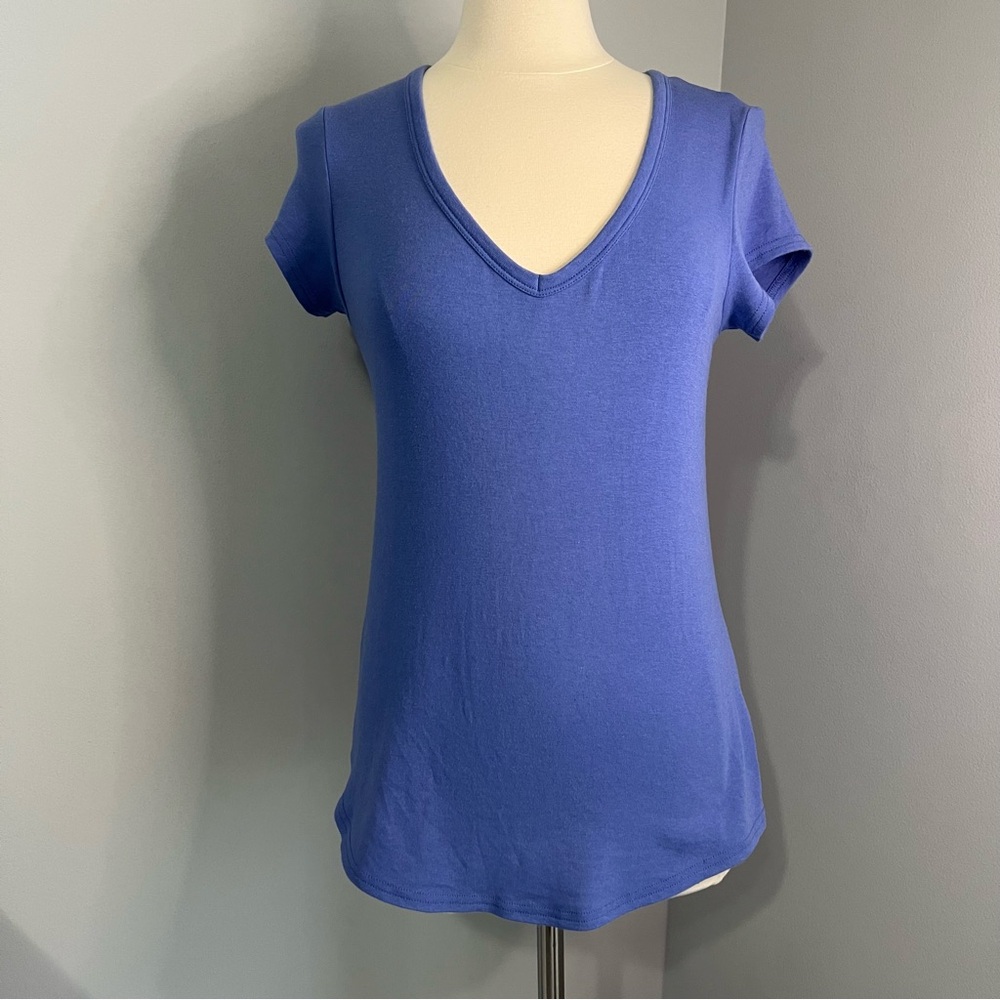 Paraphrase L Periwinkle Blue Soft Stretch V-Neck Pima Modal T-Shirt Tee Top